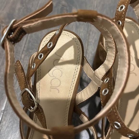 Sugar Rock N Roll 3 1/4 inch heels size 8.5 M brown, wrap at the ankle and foot - Picture 6 of 8